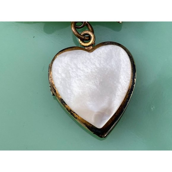 Vintage MOP Shell Sterling 10K GF Heart Locket Brooch - Picture 8 of 12
